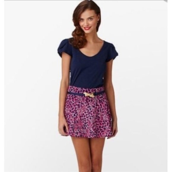 Lilly Pulitzer Women's Pink/Black Charleston Gigi Giraffe Mini Skirt Size 8 934 - Picture 1 of 9
